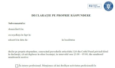 GCS a publicat noul model al DECLARAȚIEI pe PROPRIE RĂSPUNDERE. Descarcă de aici documentul