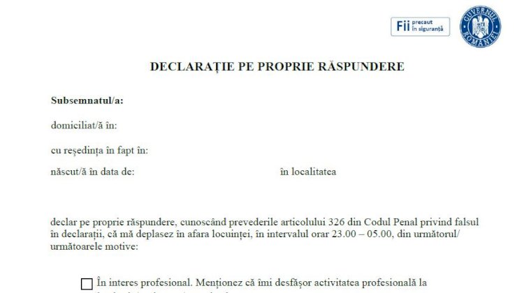 GCS a publicat noul model al DECLARAȚIEI pe PROPRIE RĂSPUNDERE. Descarcă de aici documentul