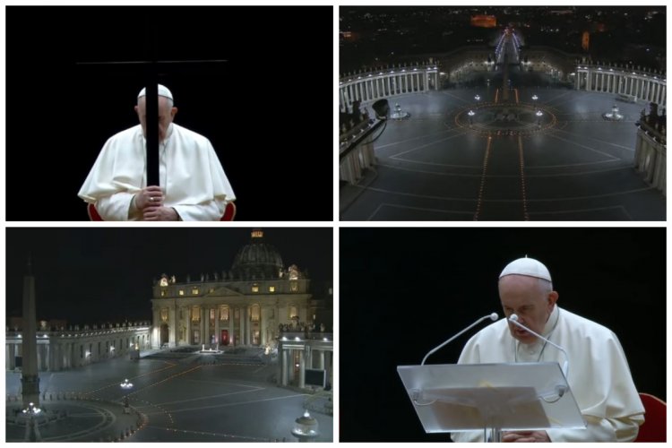 Papa Francisc, procesiune de Drumul Crucii în Piaţa Sfântul Petru, doar cu câţiva oameni şi copii