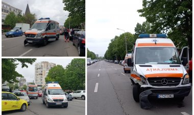 O ambulanţă aflată în misiune a fost lovită de un taxi, în zona Tomis III din Constanța
