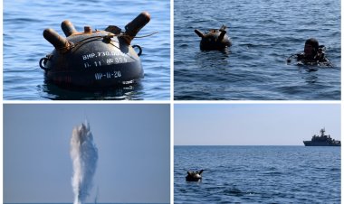 Misiune de neutralizare a unei mine marine, executată de marinarii militari români