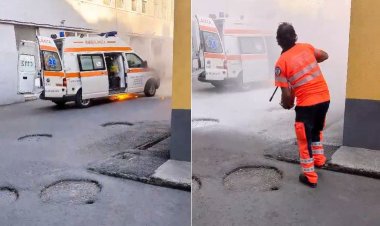 O ambulanță a luat foc în curtea Spitalului Județean de Urgență Constanța