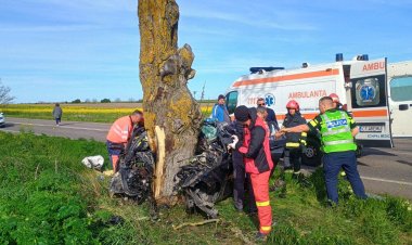 O tânără de 20 ani din Amzacea, inconștientă după ce o mașină a intrat într-un copac