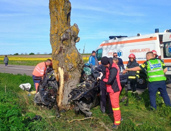 O tânără de 20 ani din Amzacea, inconștientă după ce o mașină a intrat într-un copac