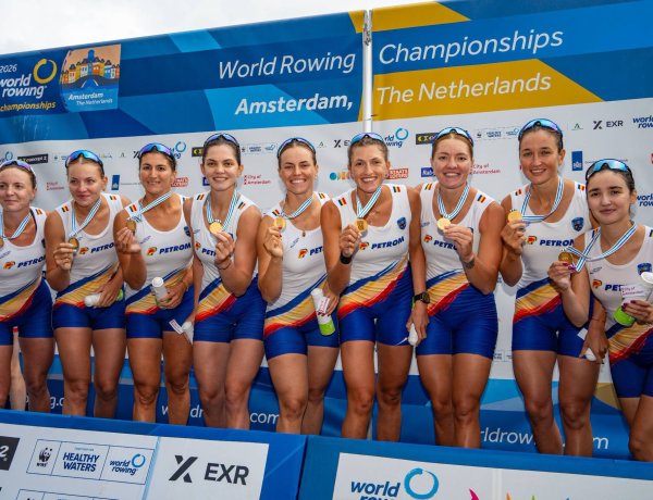 România, medaliată cu aur și la 8+1 mixt la Mondialele de Canotaj de la Amsterdam