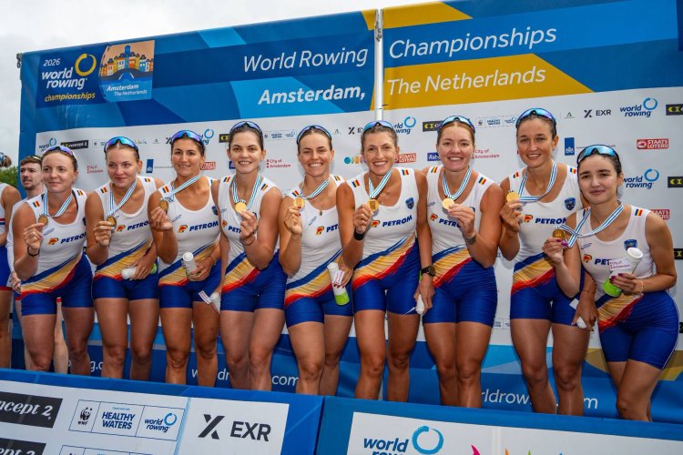 România, medaliată cu aur și la 8+1 mixt la Mondialele de Canotaj de la Amsterdam